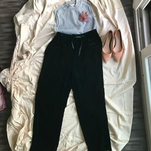 Green velvet wide legged pants